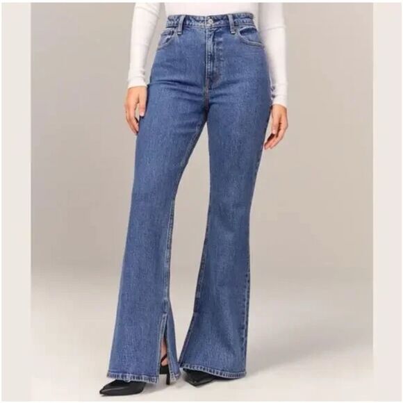 Abercrombie & Fitch Denim - Abercrombie and Fitch Womens Blue Denim High-Rise Vintage Flare Jeans Slit Hem S
